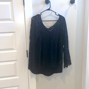 EUC Size 14 L& L Love & Legend Brand Lace VNeck High Low Long Bell Sleeve Top
